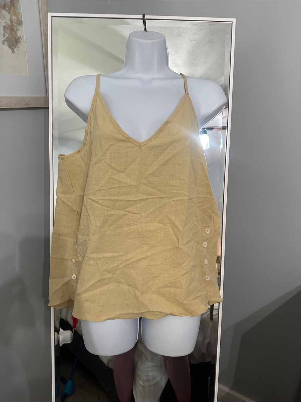 Amazon Yellow V-Neck Button Side Cami Top